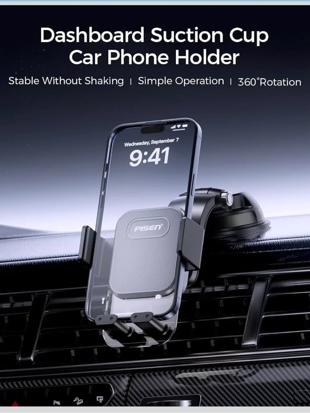 Dashboard Car Phone Mount - One Press Lock Dash Phone Holder for Car